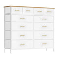 White Tall Fabric Dresser with 12 Deep Drawers  Retro Wood Top