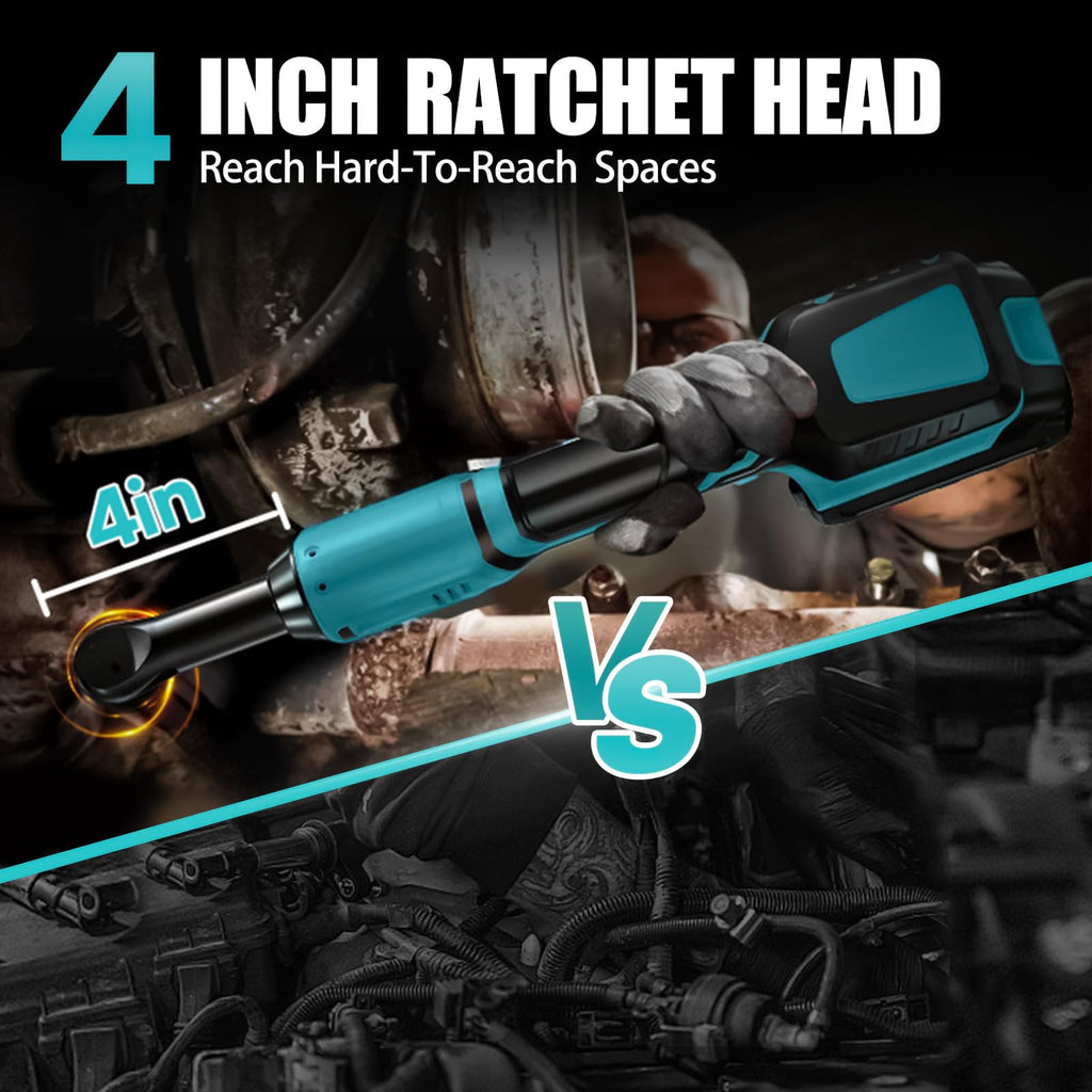 V Cordless Electric Extended 38in Power Ratchet Wrench Set 60 Ft-lbs with Sockets Blue