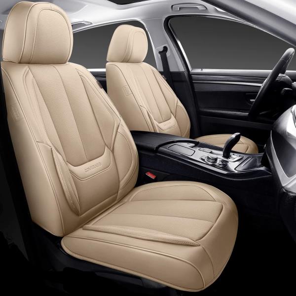Waterproof Nappa Leather Front Car Seat Covers Universal Fit Beige