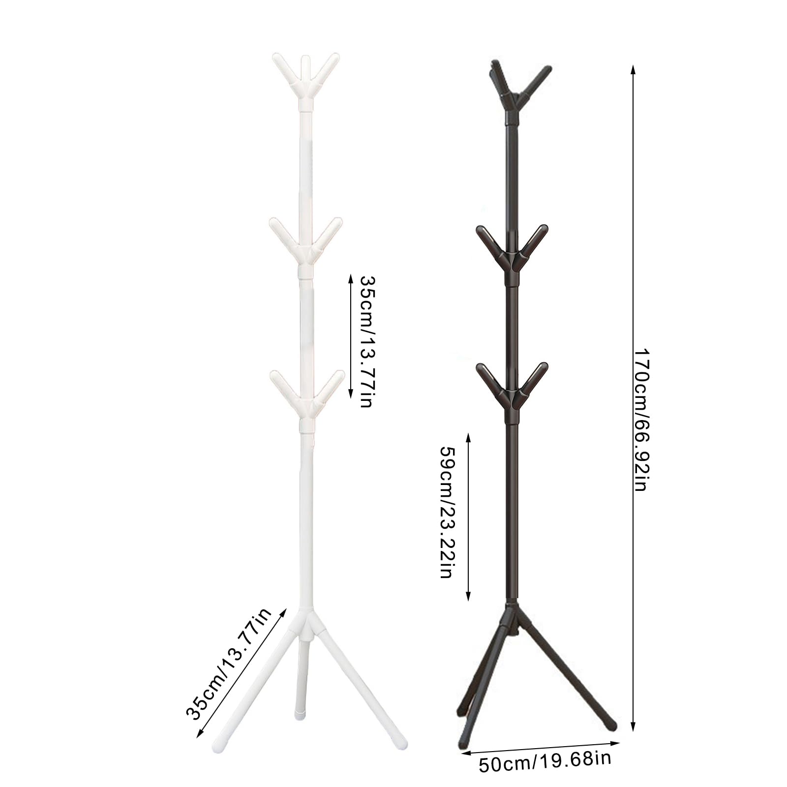 Black Freestanding Hall Tree Coat Rack with 3-Height Adjust  8 Hooks