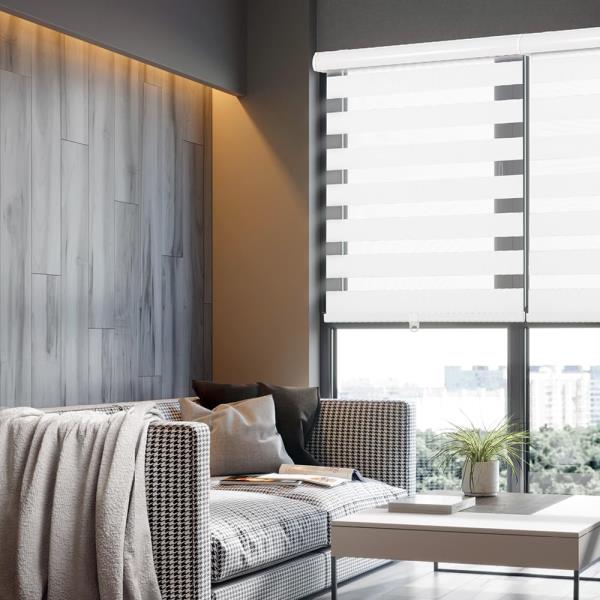 Cordless Zebra Blinds for Windows 22 W x 72 H White Dual Layer Sheer Roller Shades