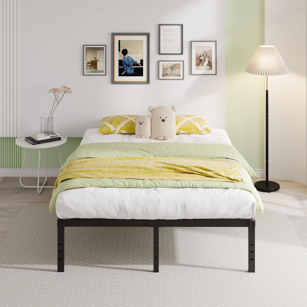 Queen 18 Inch Heavy Duty Black Metal Platform Bed Frame with Storage No Box Spring Needed