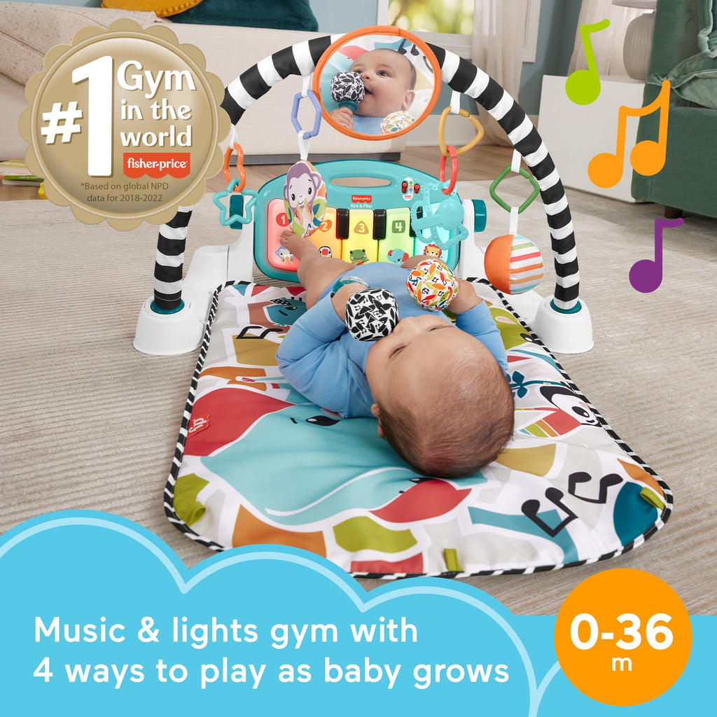 New As-Is Fisher-Price Glow  Grow Kick  Play Piano Gym Blue Playmat w Maracas 0 Months Retail $84.00