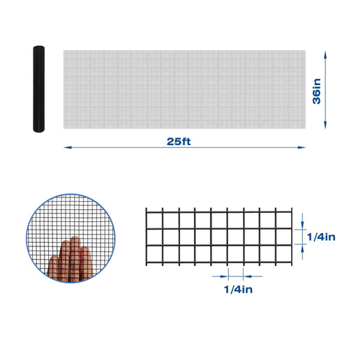 Black PVC Coated Hardware Cloth 36 x 25 - 14 Mesh 20 Gauge