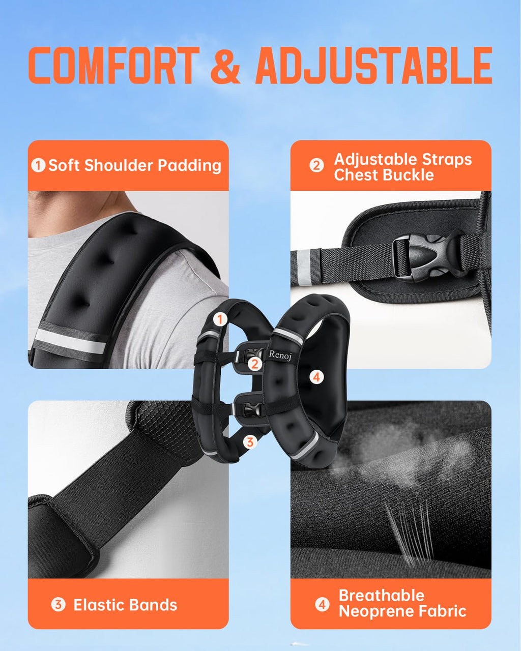 Renoj 20lb Weighted Vest for Men  Women w Reflective Strips