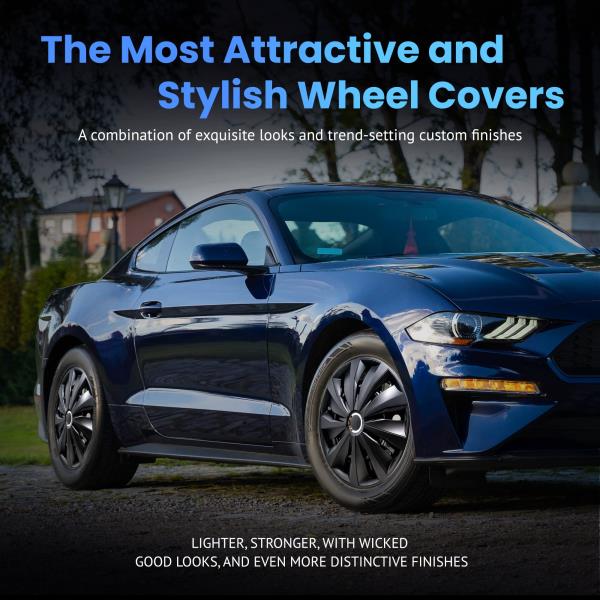 Action Vehicle Wheel Covers 16 Inch Hub Caps Set of 4 Black