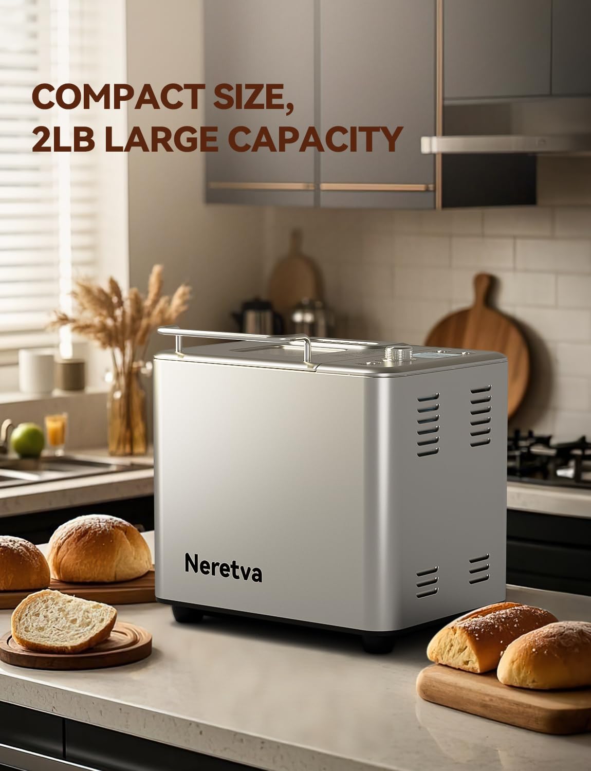 Open-Box New Neretva PE8866GR 20-in-1 2LB Dual Heater Bread Maker with Ceramic Pan Retail $104.25