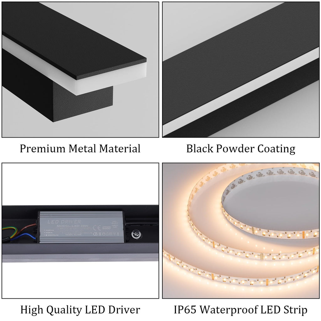 Black 2-Pack 31.5 24W IP65 Waterproof 3000K Outdoor LED Wall Lights