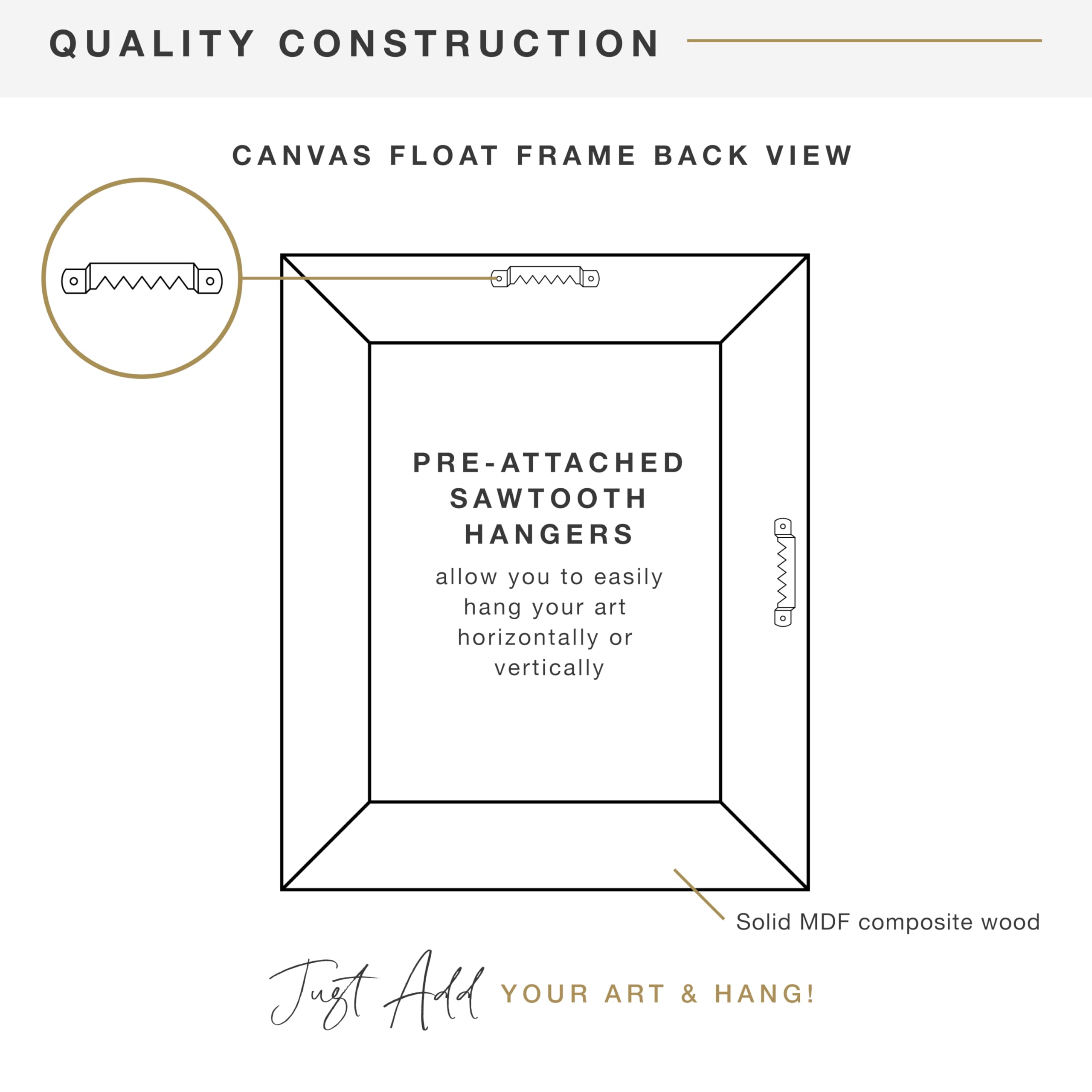 MCS Canvas Float Frames 8x10 Frame, Black Frame for Finished Canvases, Vertical & Horizontal Wall Hanging Frame with Adhesive for Canvas Paintings (1-Pack)