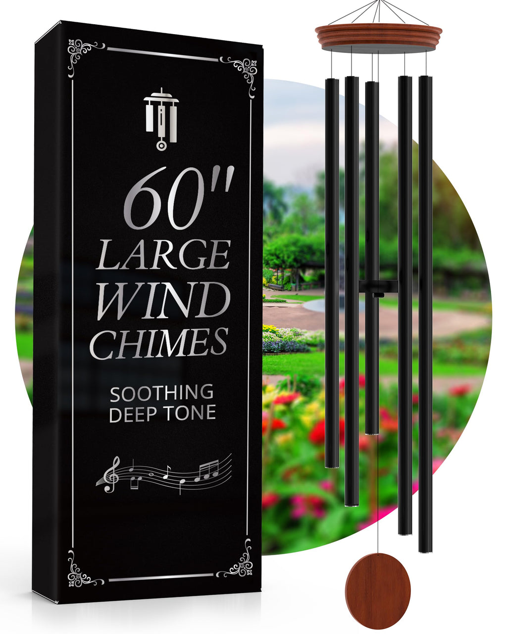 Extra Large Wind Chimes Outdoor Deep Tone Black