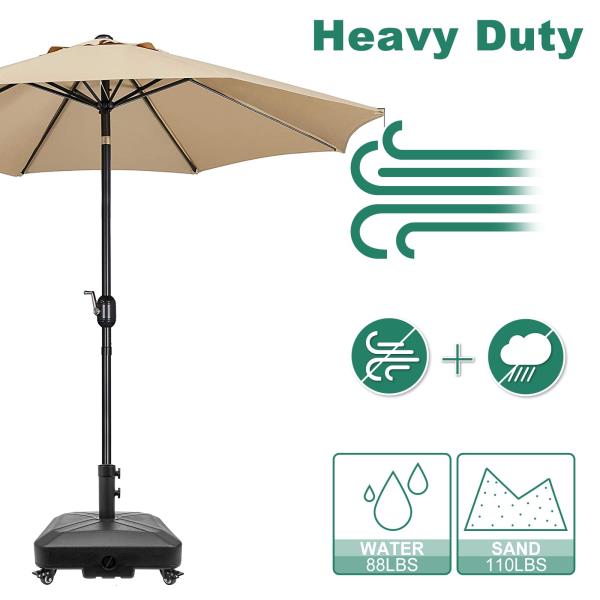 Patio Umbrella Base Heavy Duty with Wheels 125lb Capacity 18.9 x 18.9 x 6.3