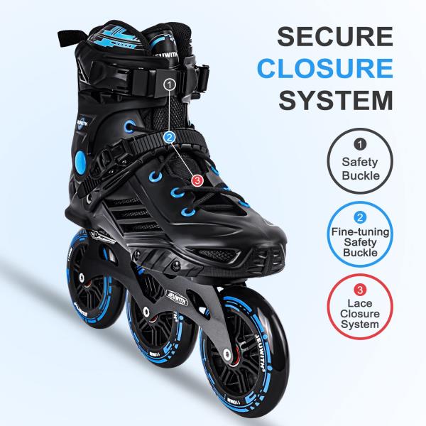Inline Skates 110mm 3-Wheel Professional Fitness Blades Black  Blue Men 10-11Women 11-12