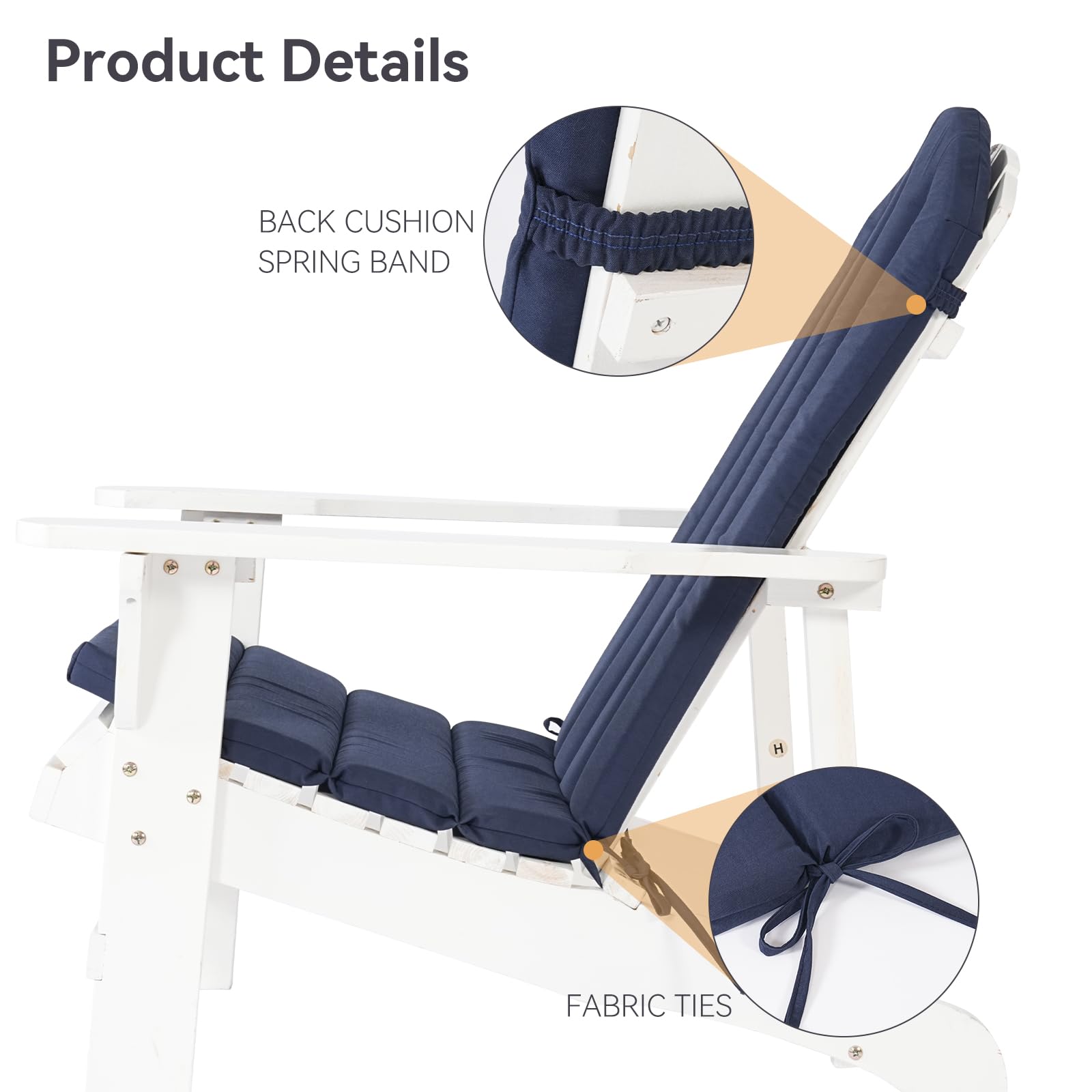 Adirondack Chair Cushion Set of 2 19.7x18.9x1.5 Inch Navy $42.00