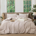 MooMee Striped Duvet Cover Set 100% Washed Cotton Linen Like Queen Retail $74.00