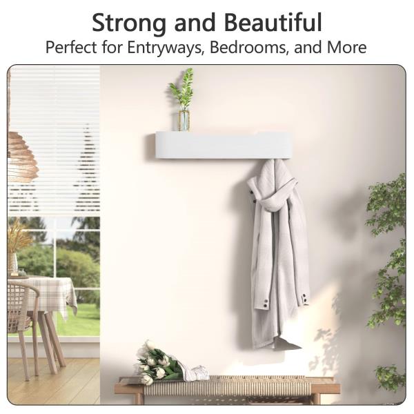 Coat Rack Wall Mount with Hidden Hooks Modern Key Holder Wood Entryway Hook with Shelf for Bedroom Kitchen Hallway Bathroom Designed for Hanging Coats Hats Bags Towels Dog Leashe(White,5 Hooks) Retail $36.00