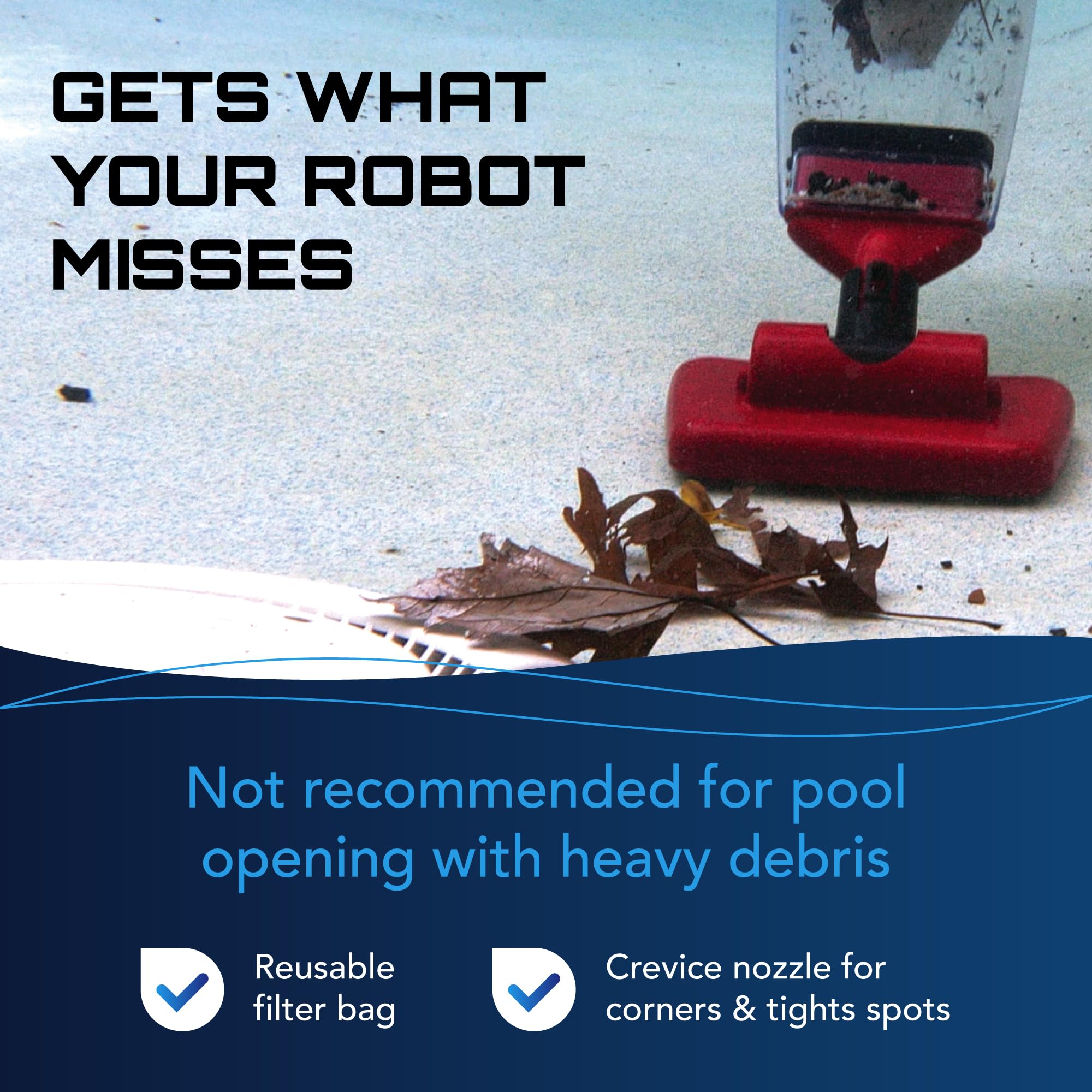Pulse Cordless Pool Vacuum Rechargeable XL Debris Chamber 45 Pole 45 Min Runtime Red