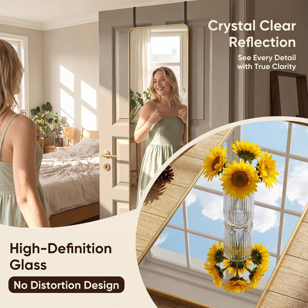 Gold 48x14 Rectangle Full Length Over the Door Mirror with Aluminum Frame