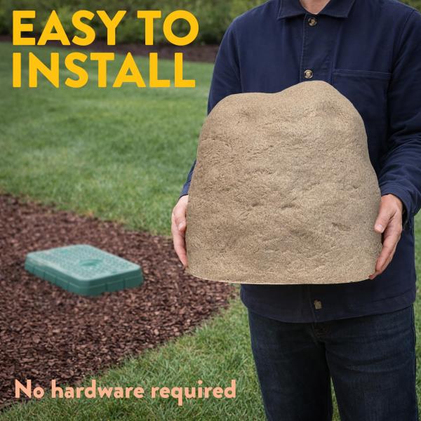 Medium Faux Landscape Rock Cover for Yard Utilities 12 in L  14.5 in W  14 in H Sandstone