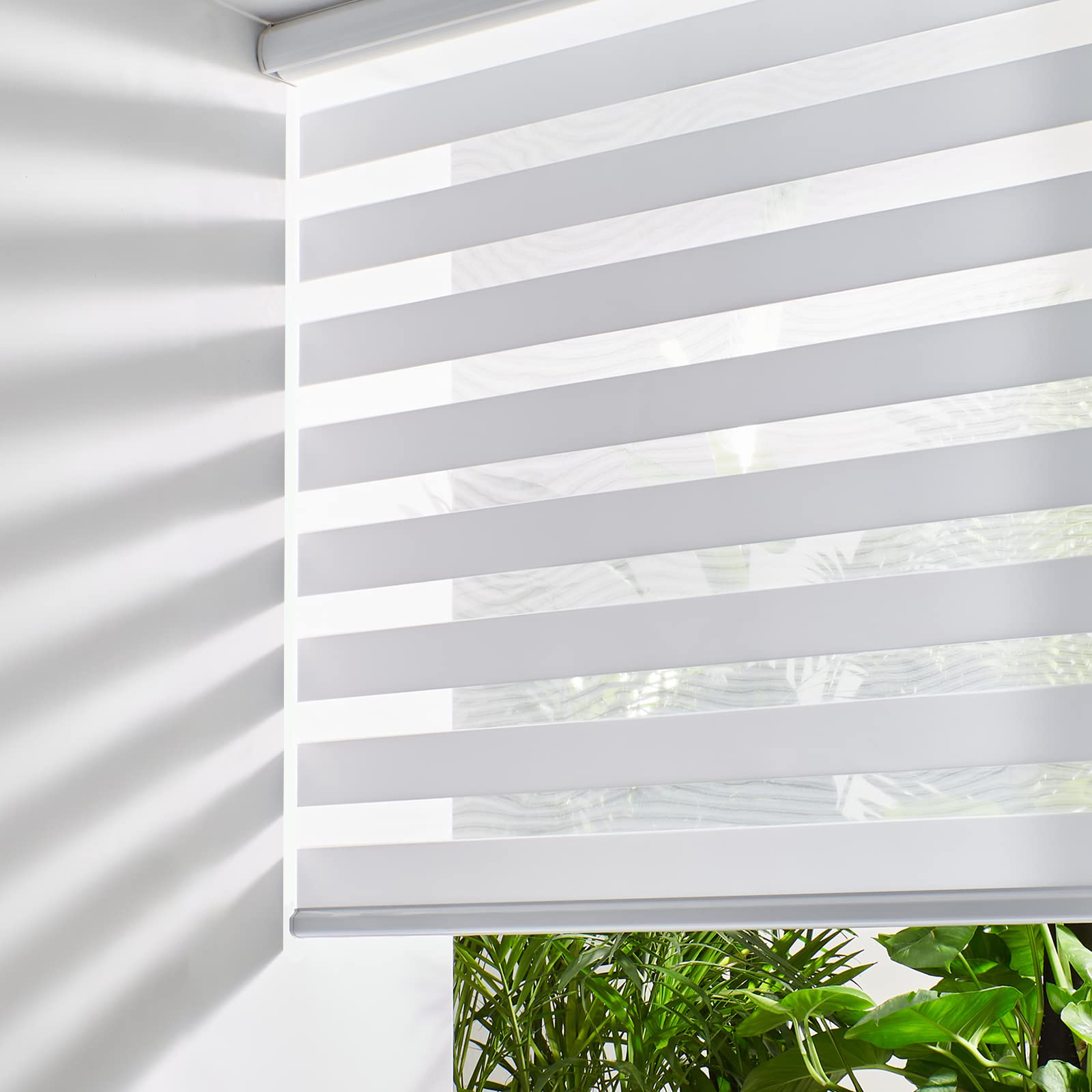 Cordless Zebra Dual Layer Light Filtering Blinds 30 W x 72 H White