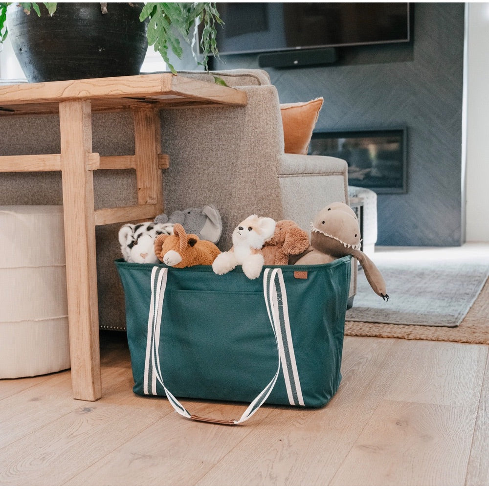 Collapsible Teal Green Striped Market Tote Bag Retail $25.00