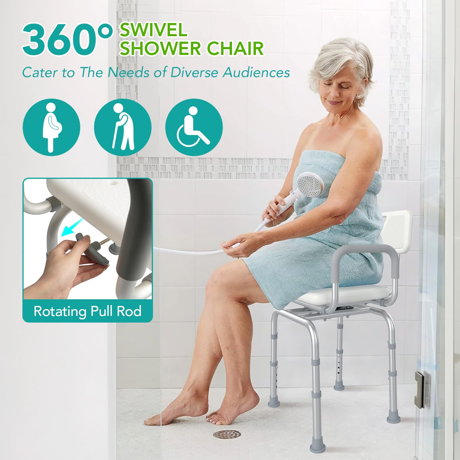 Open-Box New RUIERS 360 Swivel Adjustable 400lb Shower Chair - White Retail $79.99