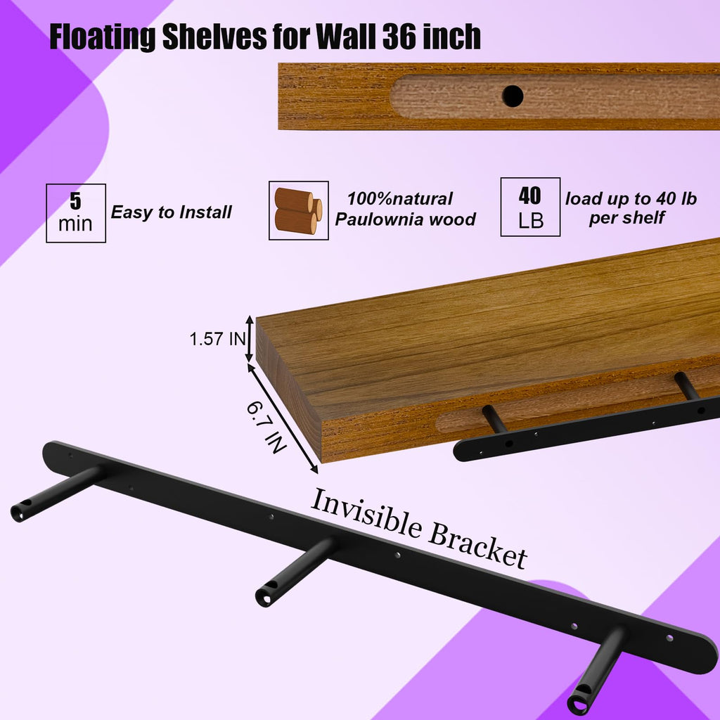 Walnut Floating Wall Shelves 36 inch Set of 2