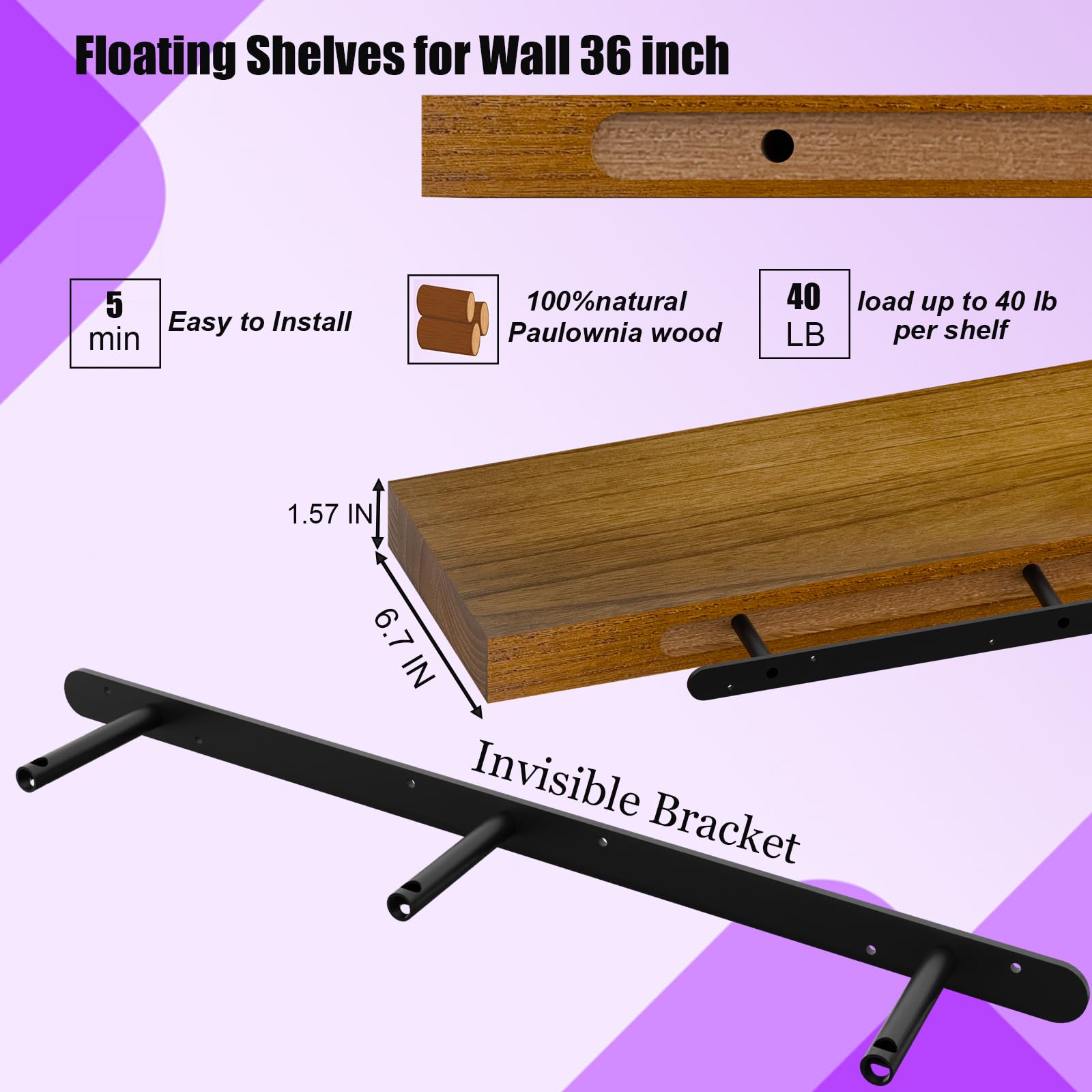 Walnut Floating Wall Shelves 36 inch Set of 2