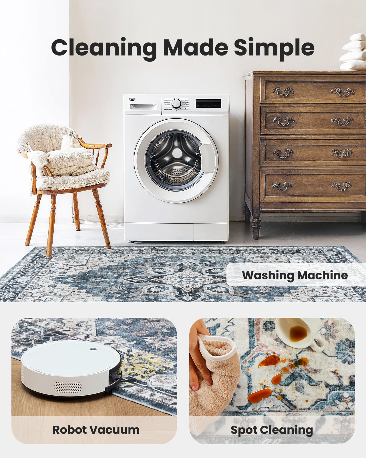 New As-Is AMADA HOMEFURNISHING 10x14 Washable Low-Profile Area Rug with Non-Slip Backing. Retail $179.00