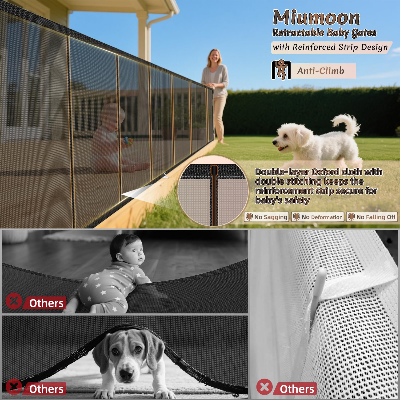 Retractable 42 Tall Reinforced No-Trip Baby Pet Safety Gate Black