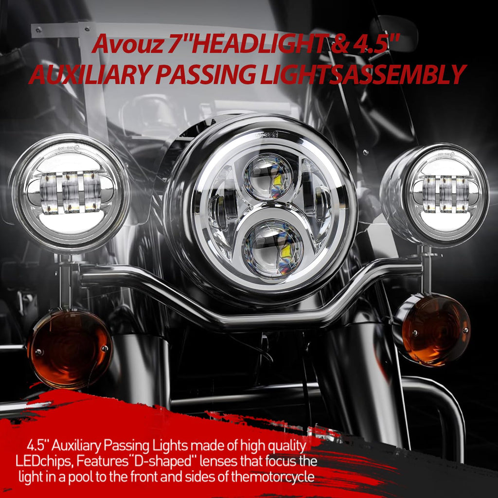 inch Motorcycle LED Headlights 4.5 Fog Passing Lights DOT Kit Chrome for Harley Davidson Retail $89.00