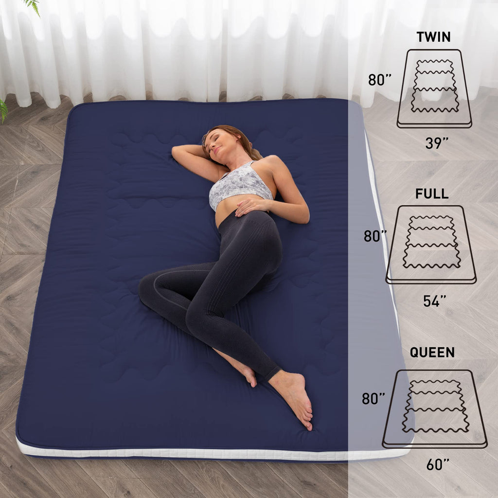 Japanese Floor Futon Mattress Extra Thick Folding Roll Up Navyblue