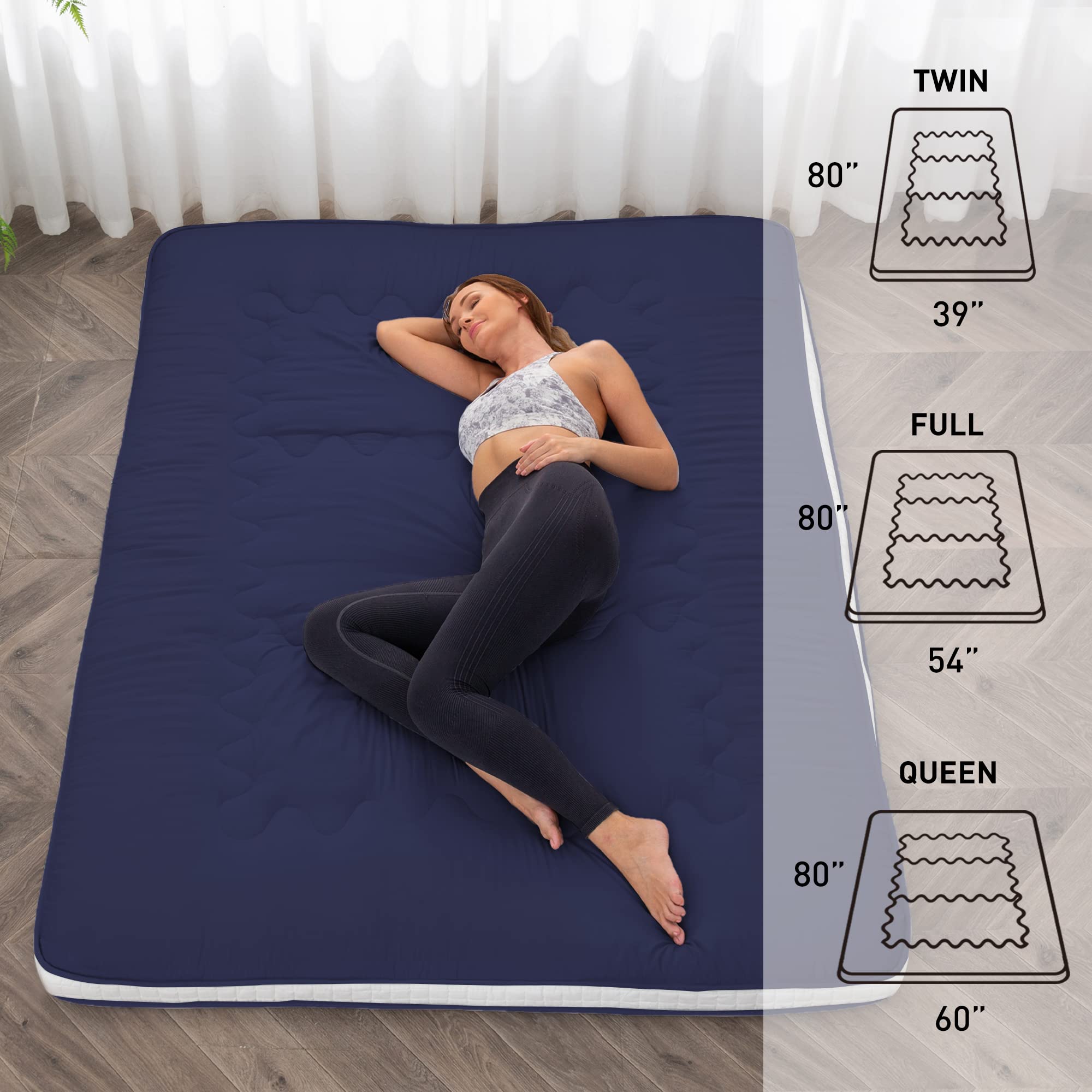 Japanese Floor Futon Mattress Extra Thick Folding Roll Up Navyblue