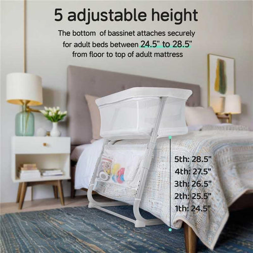 Baby Bedside Bassinet 5-Level Adjustable Height - White