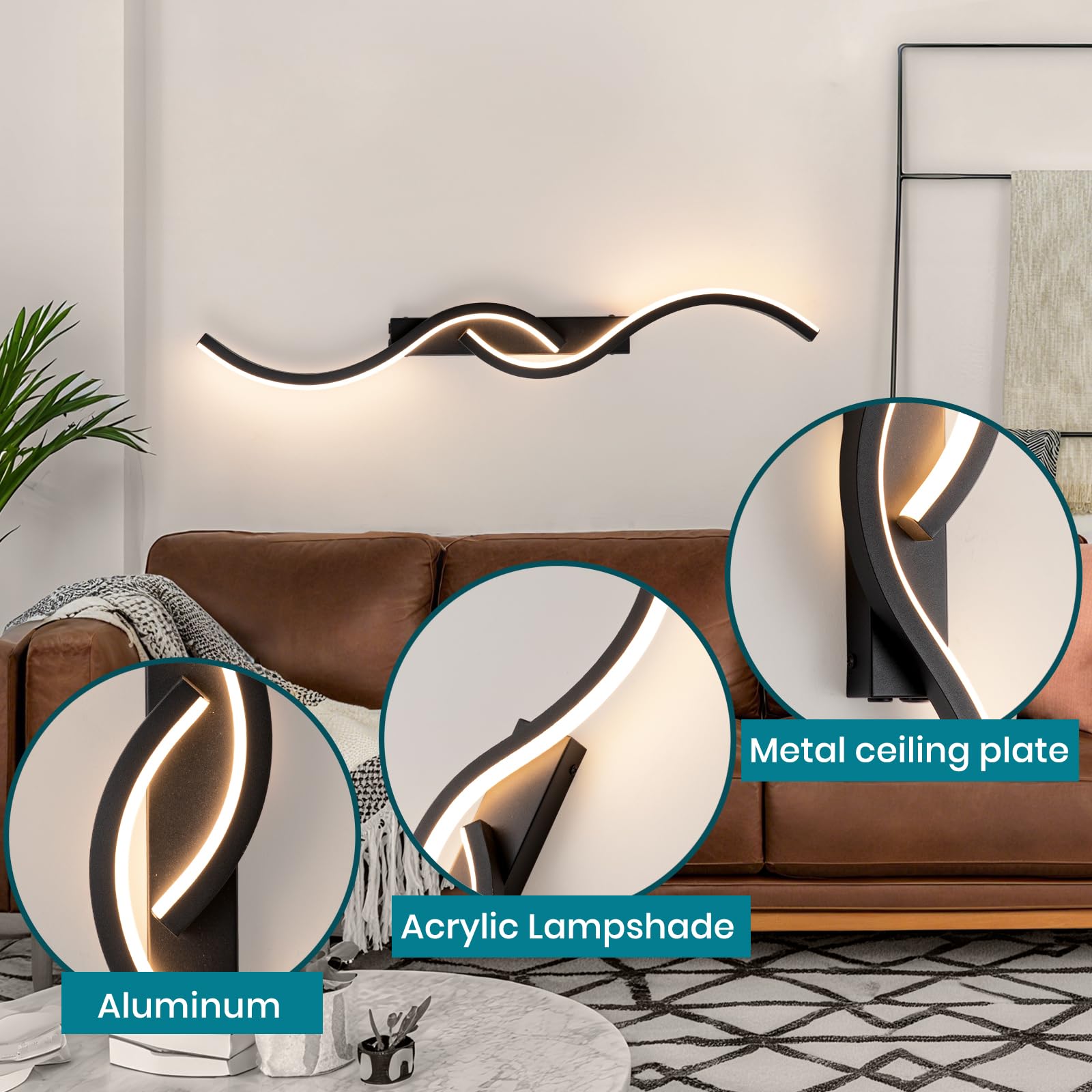 Black Wireless Rechargeable LED Wall Sconce with Remote Control