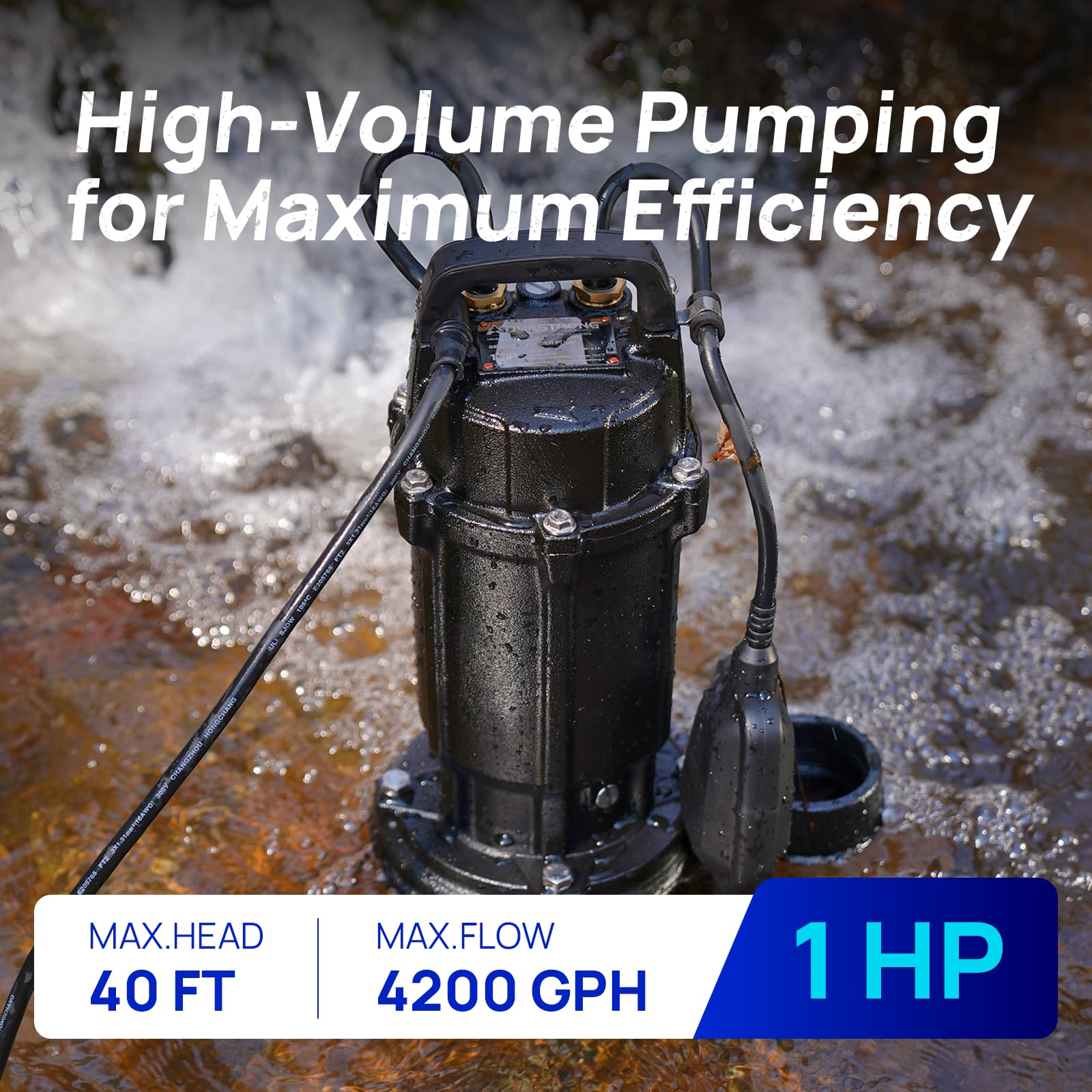 Open-Box New AQUASTRONG 1 HP Grinder Sewage Pump with 4200 GPH  Auto Float Retail $249.00