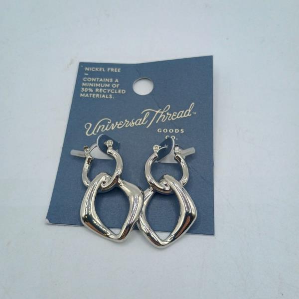 Silver Tone Geometric Drop Hoop Earrings