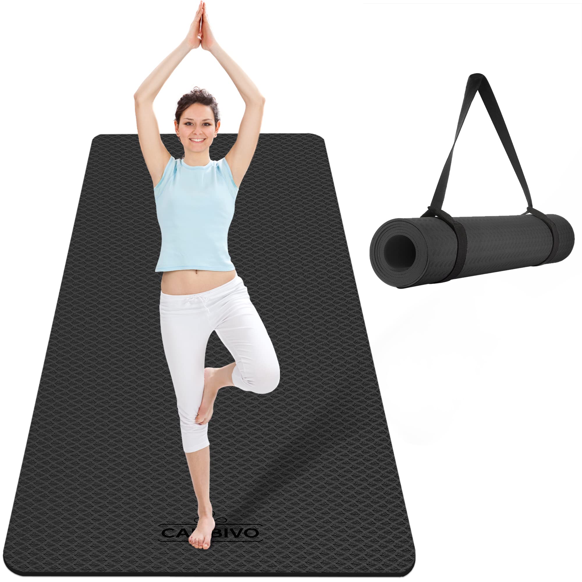 Open-Box New CAMBIVO Extra Wide 72x32in Yoga Mat 6mm Thick Non-Slip Dark Black Retail $40.00