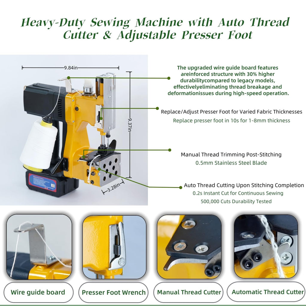 Yellow Cordless Portable Industrial Bag Closer for Woven  Canvas Bags