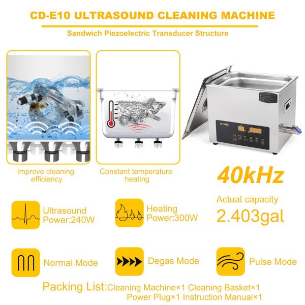 Dual-Frequency Digital Ultrasonic Cleaner with Heater and Timer CD-E10