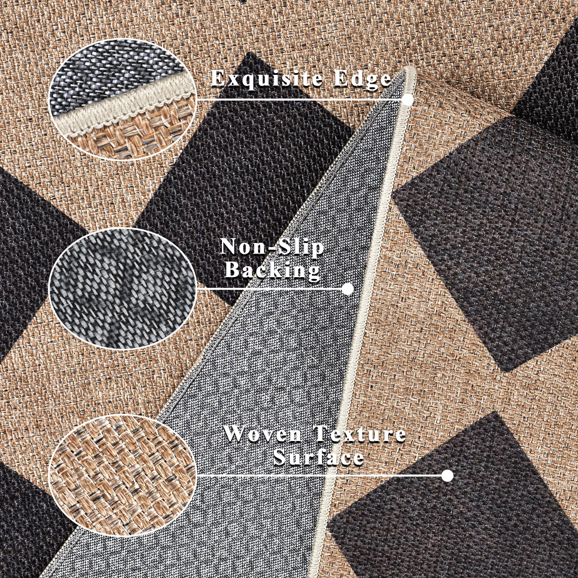 Open-Box New Zeeinx Checkered 5x7 Outdoor Patio Area Rug - Washable Non-Slip Black Retail $40.00