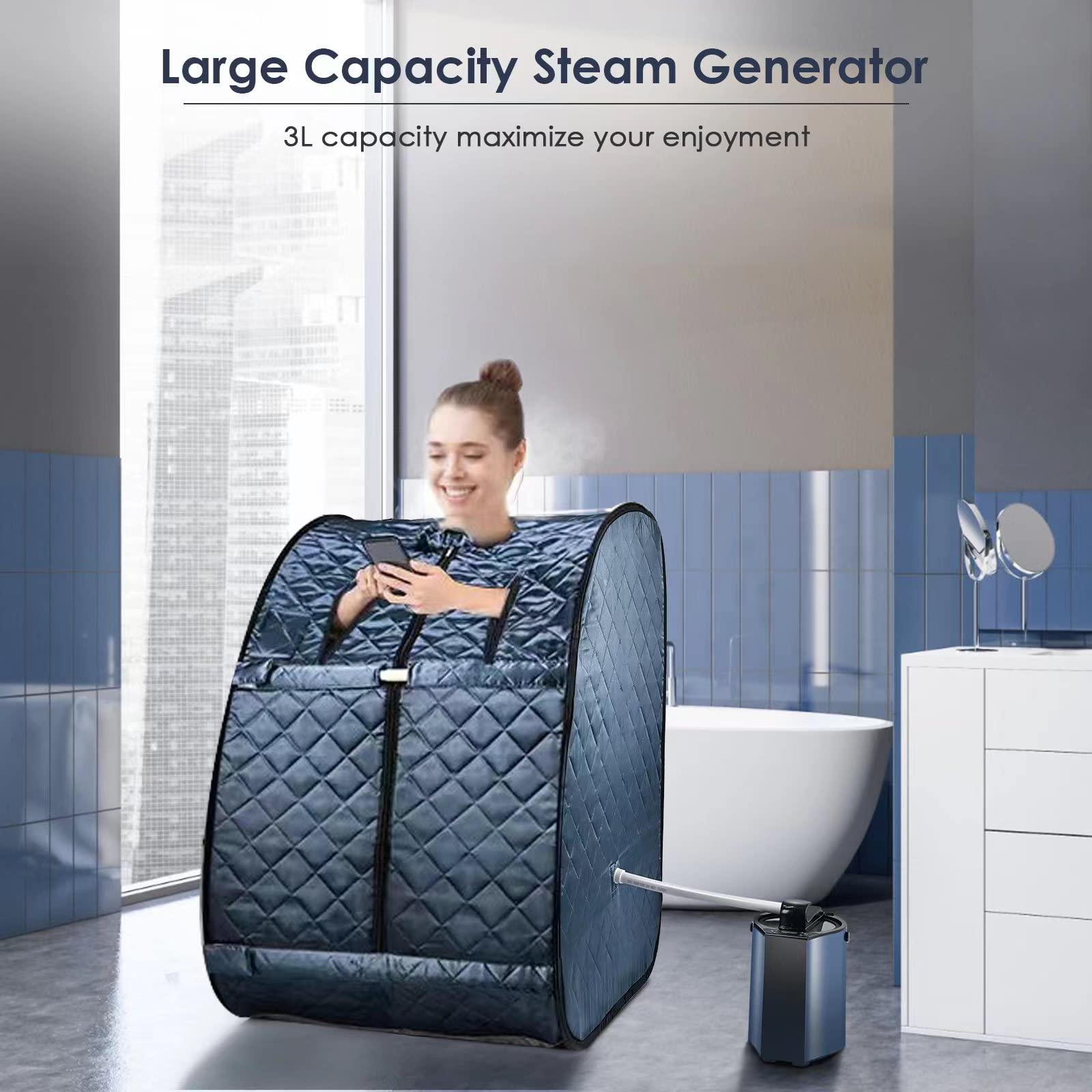 New Sunakie Portable Foldable 800W Personal Steam Sauna w Remote Retail $159.00