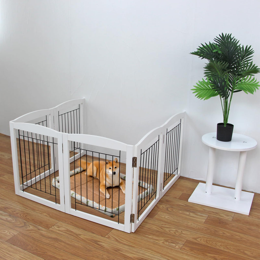 White Freestanding Foldable Wooden 3-Panel Dog Gate 24 H x 60 W