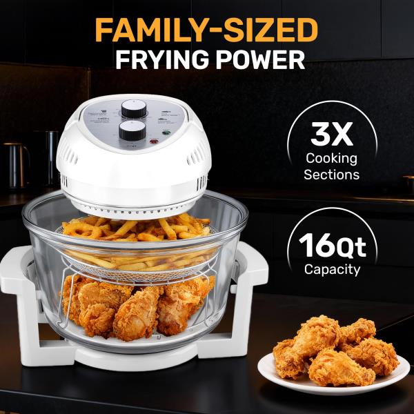 Qt Large Glass Air Fryer with 3 Cooking Sections and Stainless Steel Racks