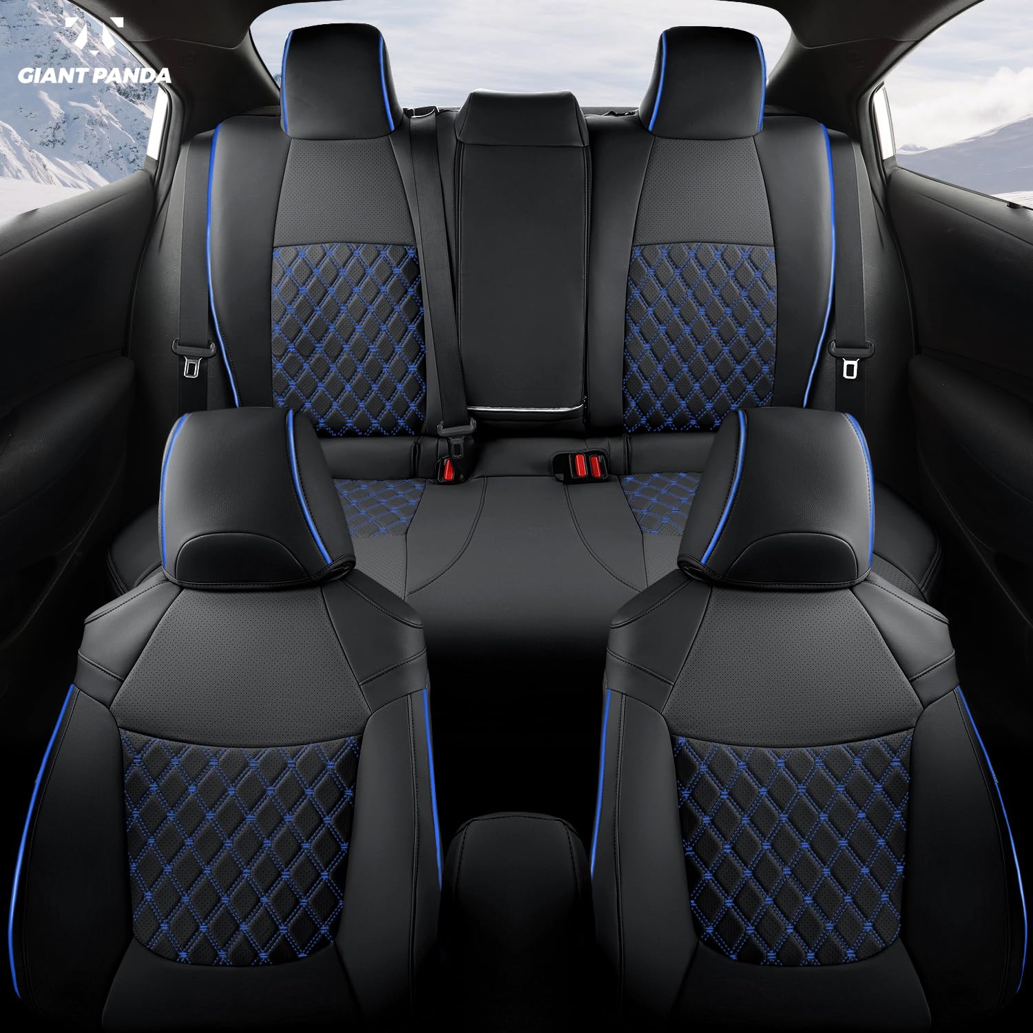 Open-Box New GIANT PANDA Faux Leather Car Seat Covers - Toyota Corolla 2020-2022 BlackBlue