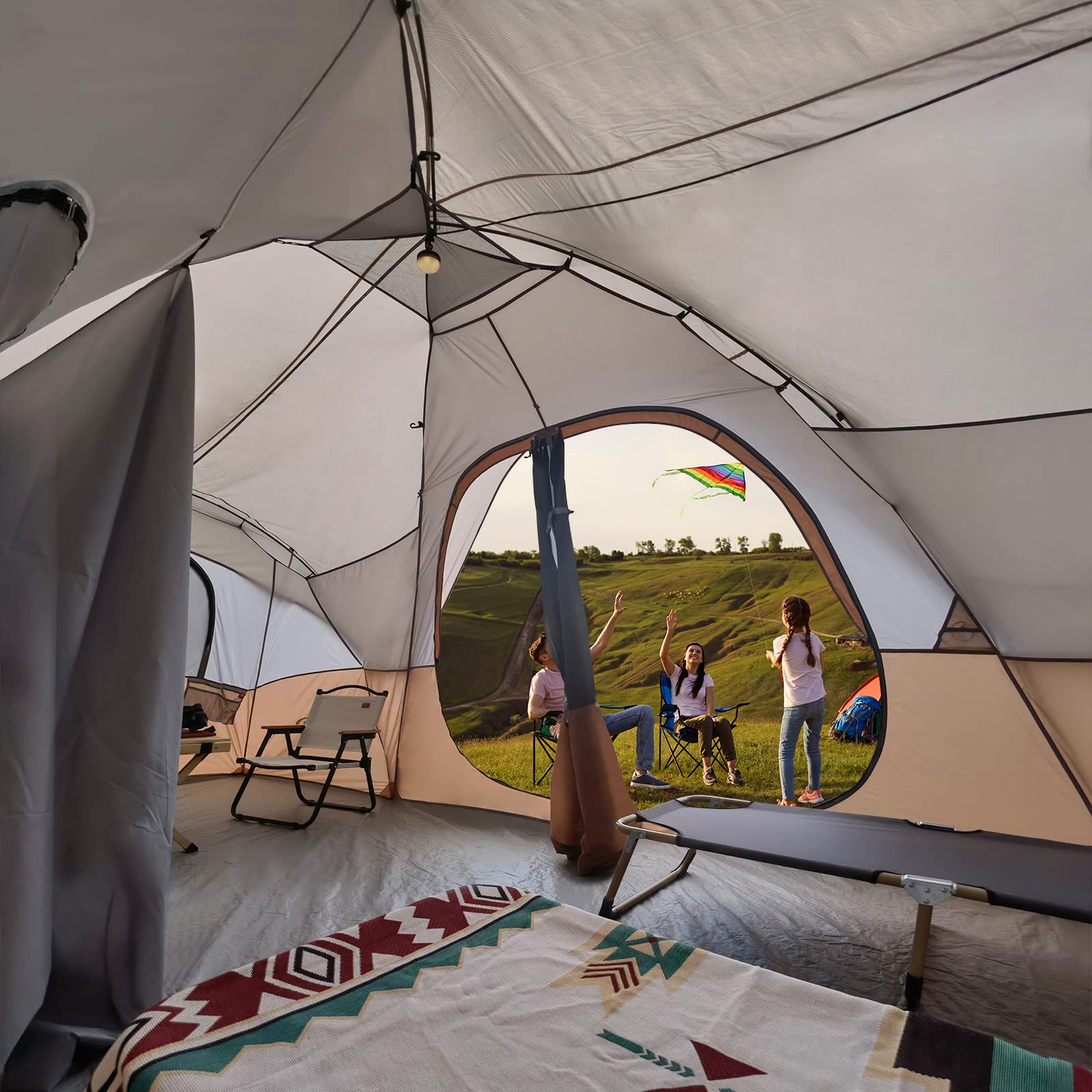 Open-Box New UNP 10-Person Waterproof 2-Room Khaki Brown Camping Tent