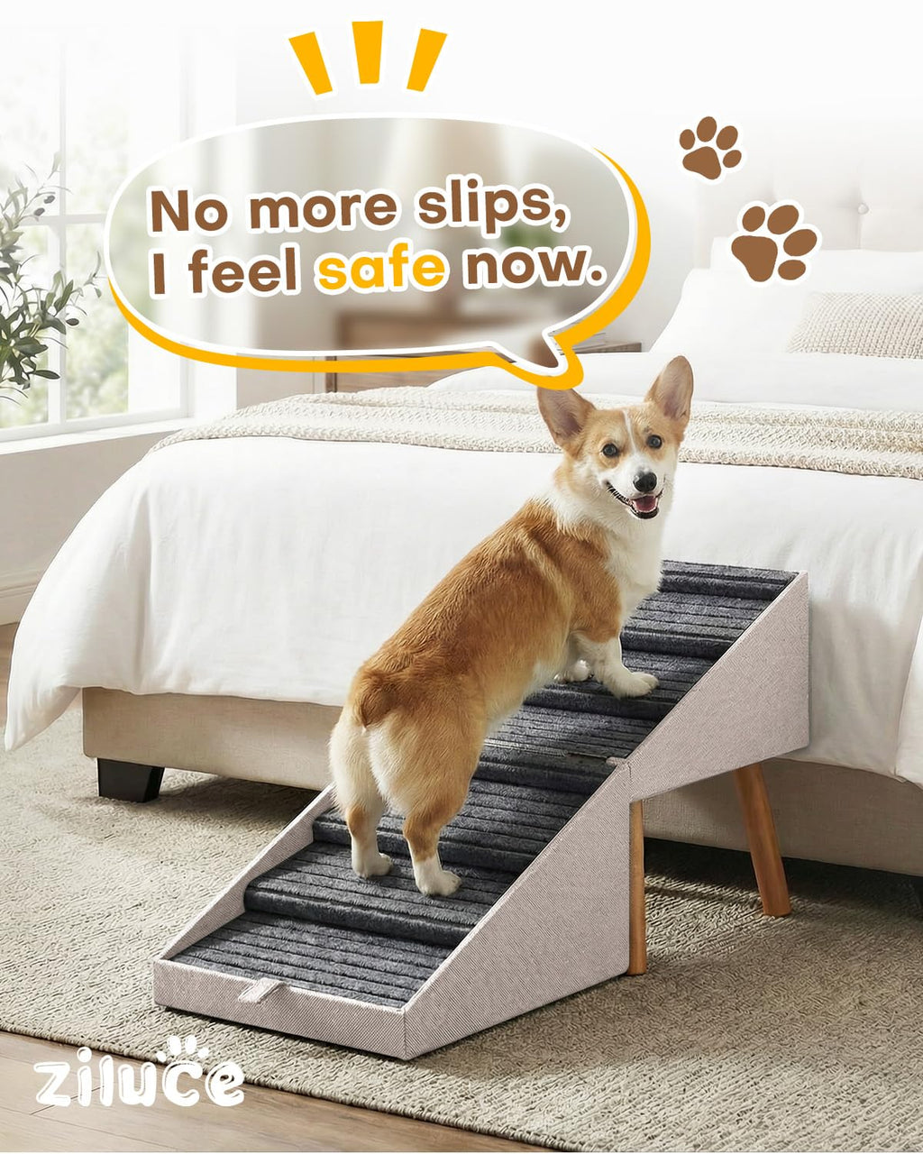 Open-Box New Ziluce 2-in-1 Foldable Dog RampPet Steps 21.06 High No-Slip Surface - Apricot.