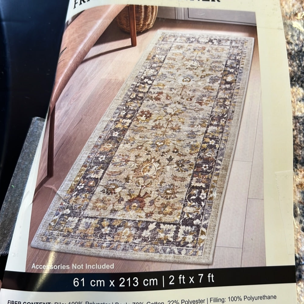 Distressed Medallion Runner Rug Neutral Tones 2 ft x 7 ft