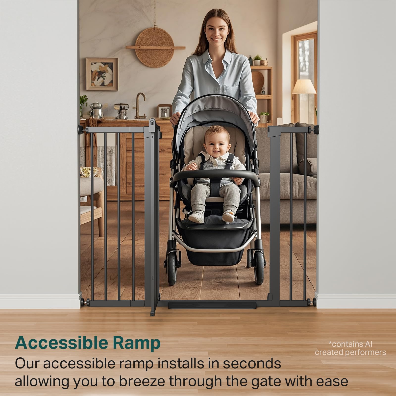 Extra Tall Baby Gate Adjustable 29.7-48 Wide Pressure Mounted Black