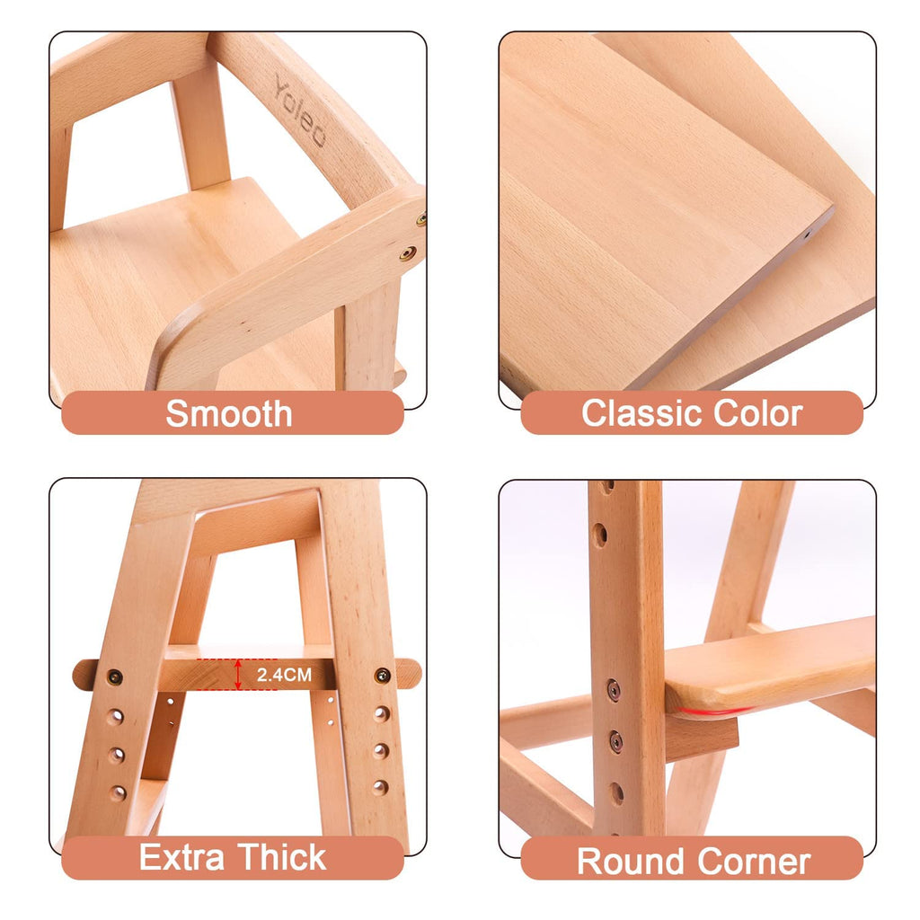 YOLEO High Chair Wooden for Toddlers Junior Childs, Sturdy Durable Dining Feeding Chair with Steps Grows with Child, Max 60kg (Natural Color) Retail $79.00
