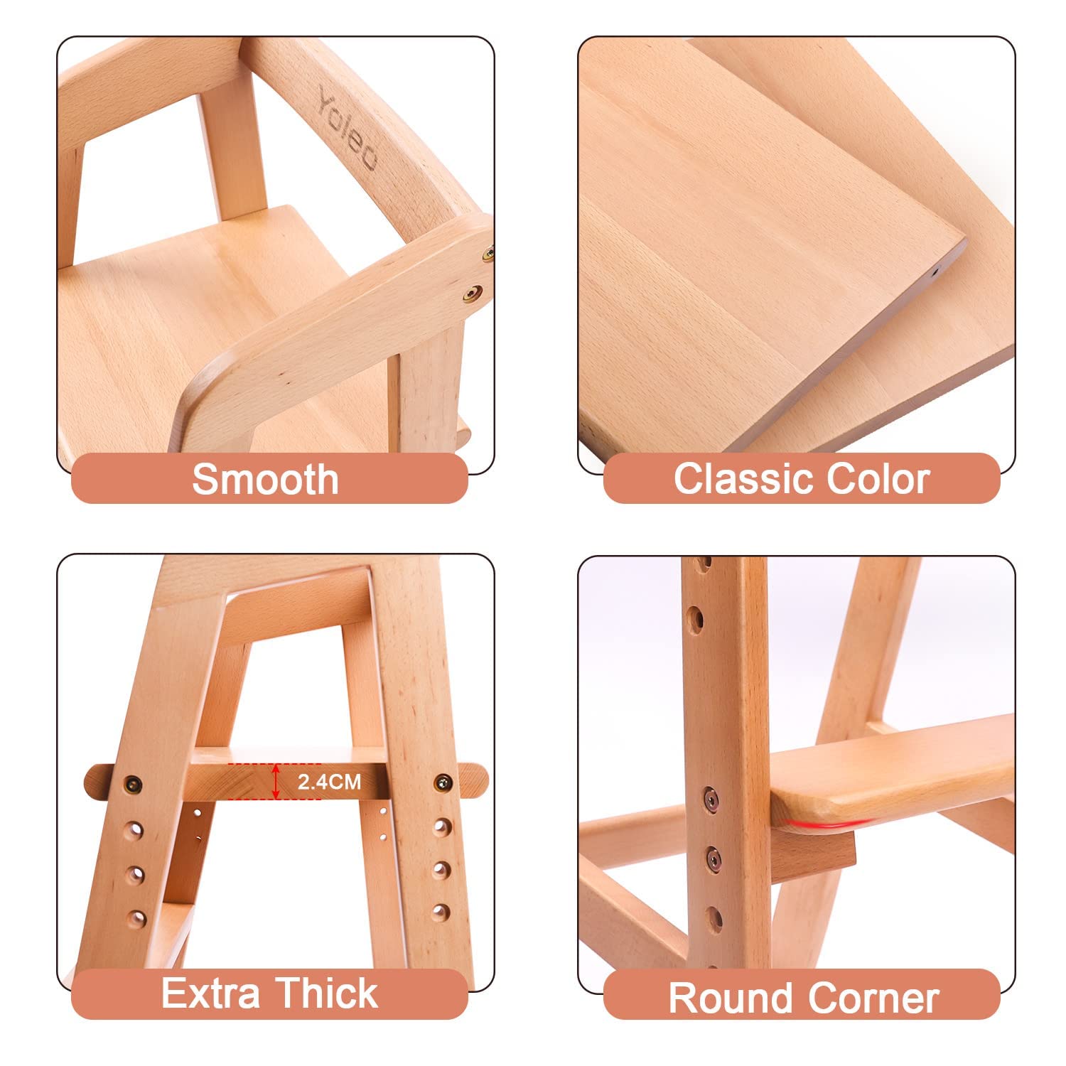 YOLEO High Chair Wooden for Toddlers Junior Childs, Sturdy Durable Dining Feeding Chair with Steps Grows with Child, Max 60kg (Natural Color) Retail $79.00